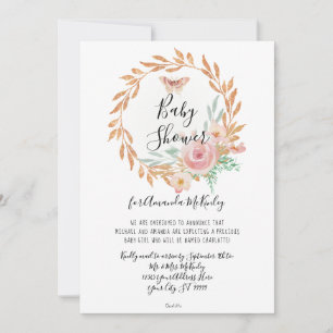Modern Watercolor Blommig Rosa Guld Bröllopsdusch  Inbjudningar