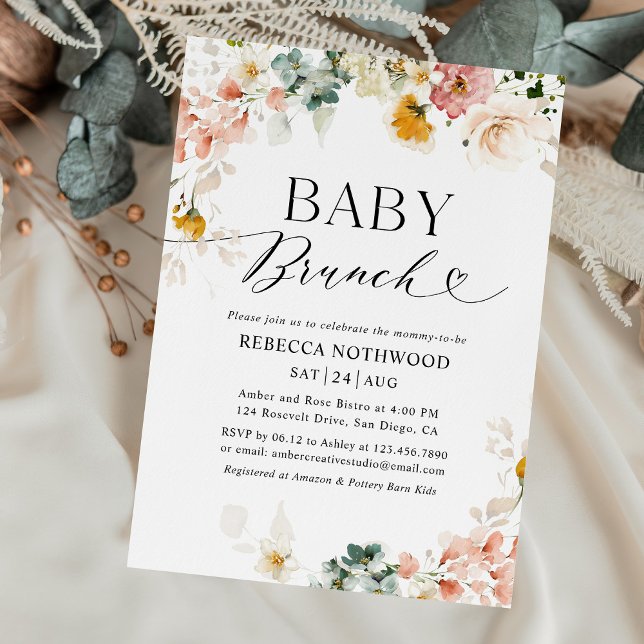 Modern Watercolor Blommigt Baby Brunch Inbjudningar (Skapare uppladdad)