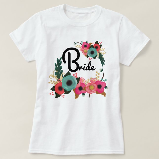 Modern Watercolor Blommigt Bachelorette Party Brid T-shirt (Design framsida)
