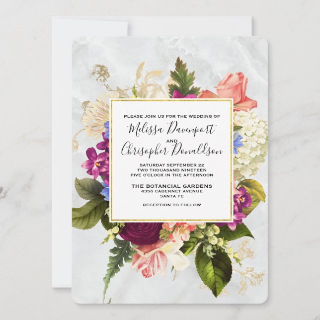 Modern Watercolor Blommigt Bouquet Bröllop Inbjudningar (Framsida)