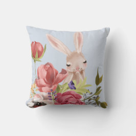 Modern Watercolor Blommigt Bunny Rabbit | PÅSK Kudde