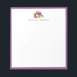Modern Watercolor Blommigt Cassis Lila Ram Anteckningsblock<br><div class="desc">Modern och elegant vattenfärgsdesign för lila blommigt bouquet logotyp stil med cassis lila gräns,  personlig med namn,  anteckningsblock. Textteckensnittet stil och färg kan anpassas.</div>