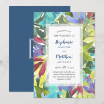 Modern Watercolor Blommigt Foliage Turcos Bröllop