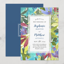 Modern Watercolor Blommigt Foliage Turcos Bröllop Inbjudningar