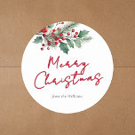 Modern Watercolor Blommigt God jul Runt Klistermärke<br><div class="desc">God jul-presentklistermärken med minsta elegant-typografi och illustration av blommigt i vattenfärg.</div>