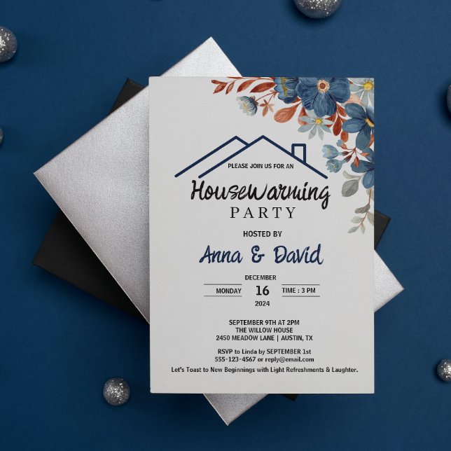 Modern Watercolor Blommigt Houseuppvärmning Party Inbjudningar (Modern Watercolor Floral Housewarming Party invite open house party family friends neighborhood )