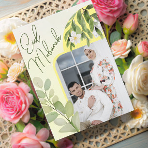 Modern Watercolor Blommigt Islamic Eid Mubarak Pho Inbjudningar