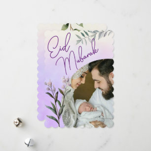 Modern Watercolor Blommigt Islamic Eid Mubarak Pho Julkort