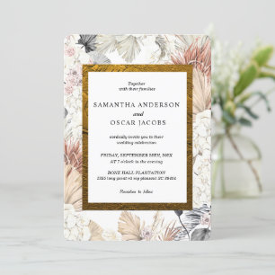 Modern Watercolor Blommigt Orchid Guld Ram Inbjudningar