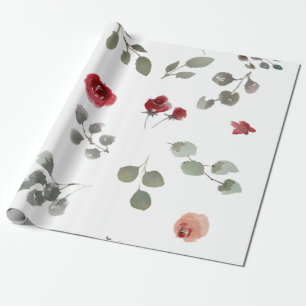 Modern Watercolor Blommigt Ro Wrapping Papper Presentpapper
