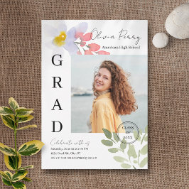 Modern Watercolor Blommigt Studenten Inbjudningar