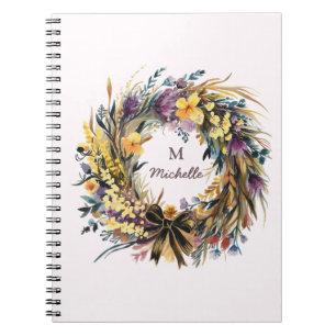 Modern Watercolor blommor Monogram Script Namn Anteckningsbok