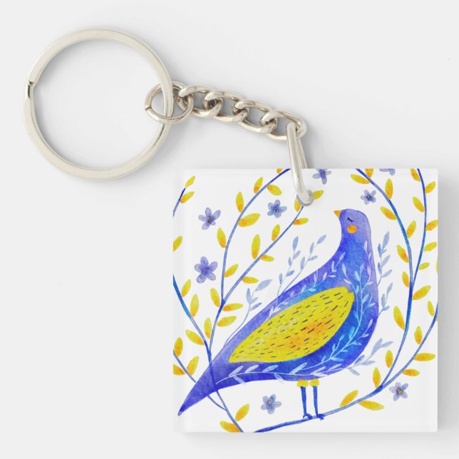 Modern Watercolor Blue and Yellow Bird Art (Framsidan)