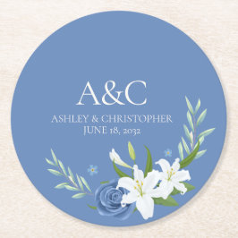 Modern Watercolor Blue Blommigt Bröllop Underlägg Papper Rund