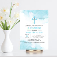 Modern Watercolor Blue BOY Baptism Christening Inv