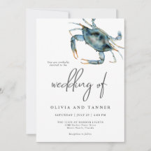 Modern Watercolor Blue Crab Beach Wedand