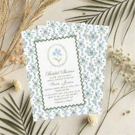 Modern Watercolor Blue flowers Bridal ShInvitation Inbjudningar