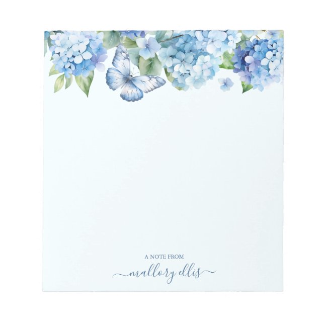 Modern Watercolor Blue Hydrangea Butterfly Anteckningsblock (Framsida)