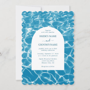 Modern Watercolor Blue Ocean Beach Wedand Inbjudningar