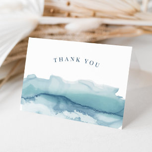 Modern Watercolor Blue Ocean Bröllop Tack Kort