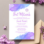 Modern Watercolor Blue Star David Bat mitzvah #LC Inbjudningar<br><div class="desc">— #LC-samling — Unik och modern religiösa för vattenfärg judisk 12-årig Bat mitzvah inbjudan. Snygg design med ljusviolett,  lila,  blå färg med David Star. Mallkort - enkelt att lägga till texten. Kortets baksida har flicka/dotter fullt namn.</div>