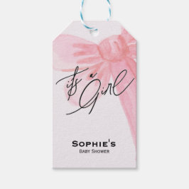 Modern Watercolor Blush Pink Bow It's A Girl Presentetikett