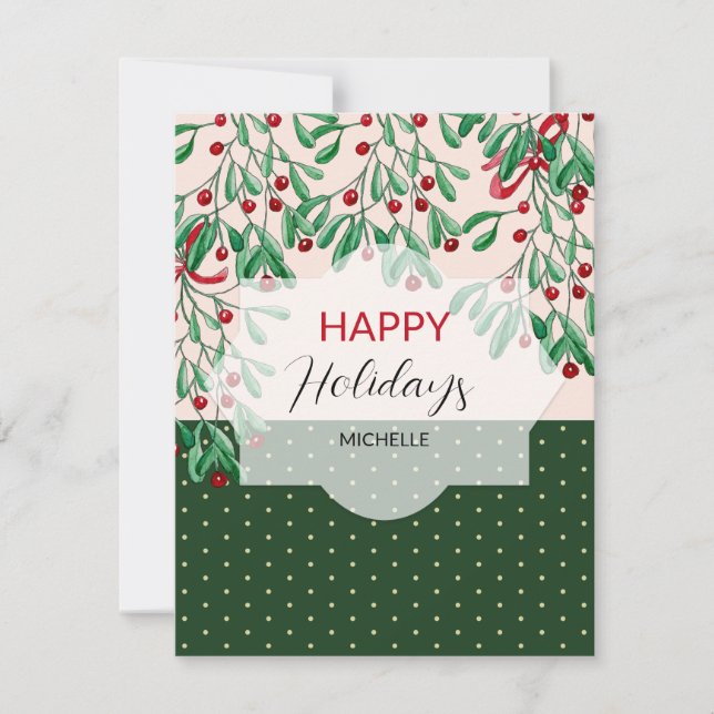 Modern Watercolor Boho Mistletoes Helgdag Kort (Framsida)