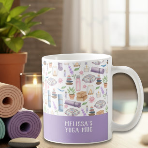 Modern Watercolor Boho Zen Yoga Estetiskt Mönster Kaffemugg