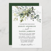 Modern Watercolor Botanical Grey Bröllop Grönt