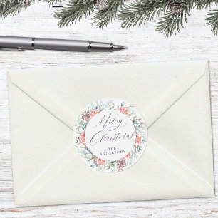 Modern Watercolor Botanicals God jul Runt Klistermärke