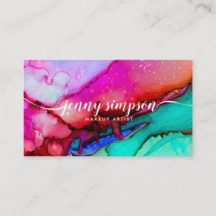Modern Watercolor Bright Färg Script Calligraphy Visitkort