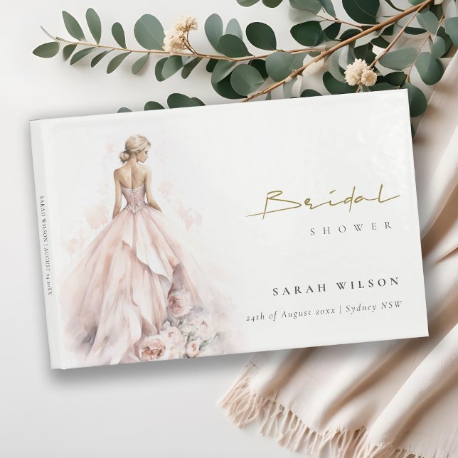 Modern Watercolor Bröllop Gown-Möhippa Gästböcker (Skapare uppladdad)
