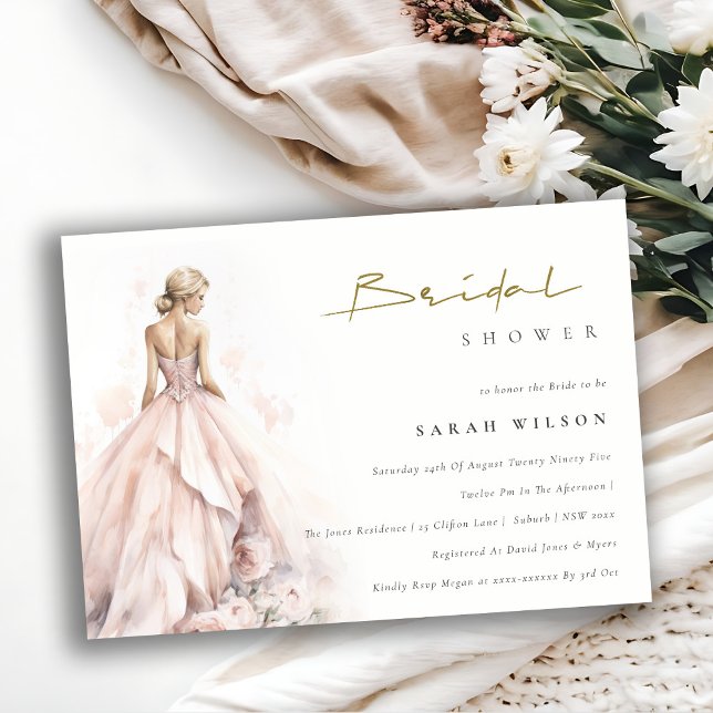 Modern Watercolor Bröllop Gown-Möhippa Inbjudningar (Skapare uppladdad)