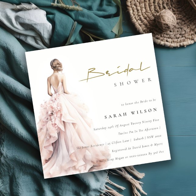 Modern Watercolor Bröllop Gown-Möhippa Inbjudningar (Skapare uppladdad)