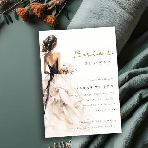Modern Watercolor Bröllop Gown-Möhippa Inbjudningar