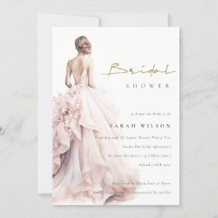 Modern Watercolor Bröllop Gown-Möhippa Inbjudningar