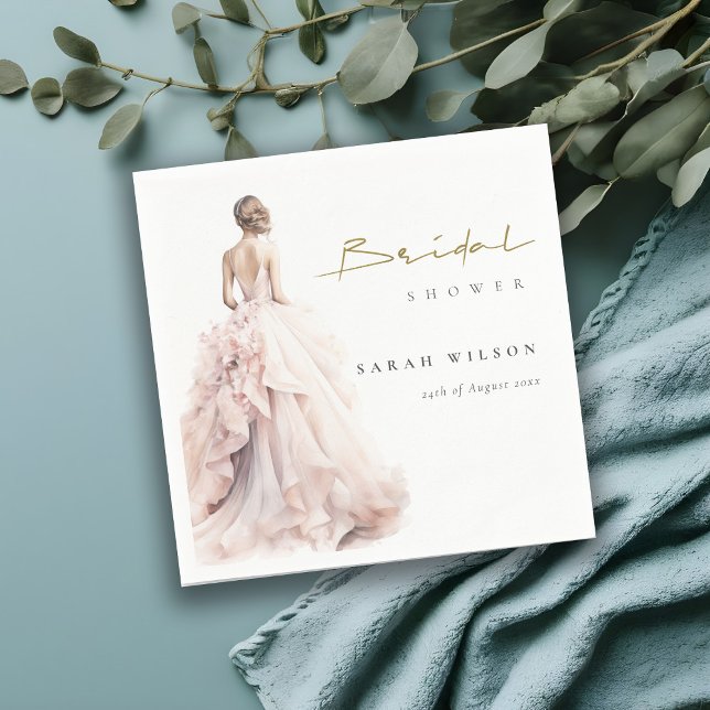 Modern Watercolor Bröllop Gown-Möhippa Pappersservett (Skapare uppladdad)