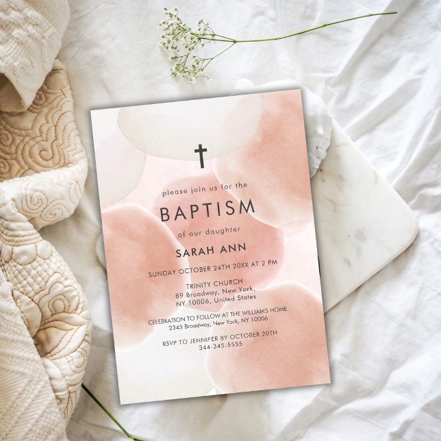 Modern Watercolor Bubble Baptism Christening Kor Inbjudningar (Modern Watercolor Bubble Baptism Christening Cross Invitation)
