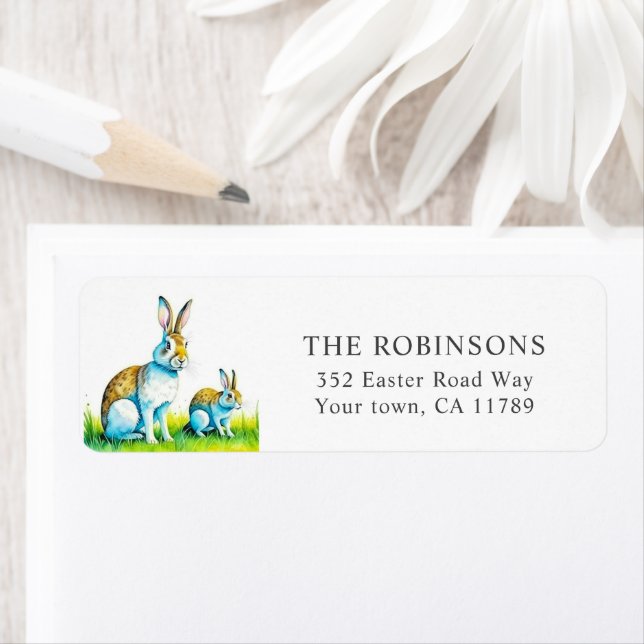 Modern Watercolor Bunny Påsk Returadress Etikett (Insitu)