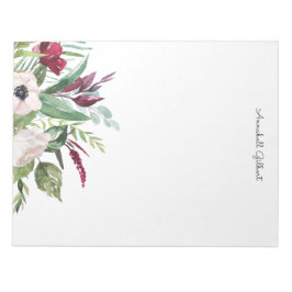 Modern Watercolor Burgundy  Blommigt Greenery Anteckningsblock