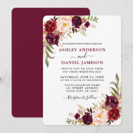 Modern Watercolor Burgundy Blommigt Greenery Bröll Inbjudningar