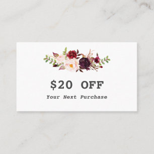 Modern Watercolor Burgundy Blommigt Makeup Artist Rabattkort