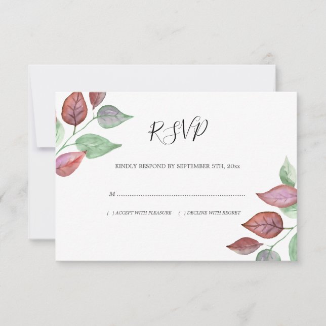 Modern Watercolor Burgundy Löv Foliage Bröllop OSA Kort (Framsida)