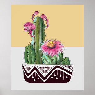 Modern Watercolor Cactus Garden Art Poster