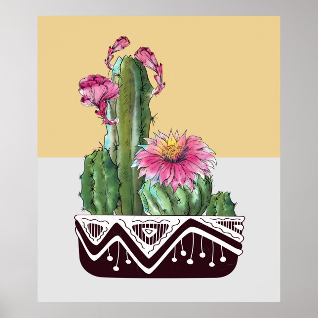 Modern Watercolor Cactus Garden Art Poster (Framsidan)