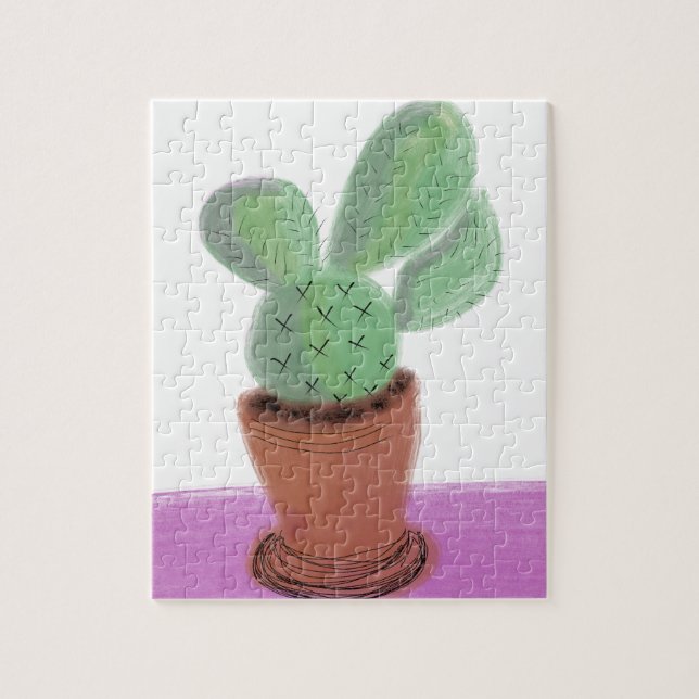 Modern Watercolor Cactus in Terracotta Pot Pussel (Vertikal)