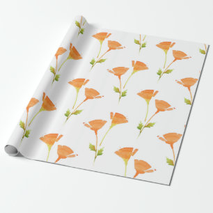 Modern Watercolor California Poppies Mönster Presentpapper