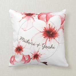 Modern Watercolor Cherry Blommar Bröllop Kudde