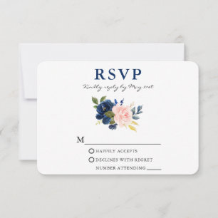 Modern Watercolor Classic Blue Rosa Blommigt Bröll OSA Kort