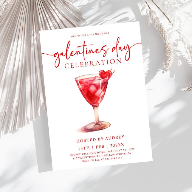Modern Watercolor Cocktail Galentine's Day Party Inbjudningar (Skapare uppladdad)